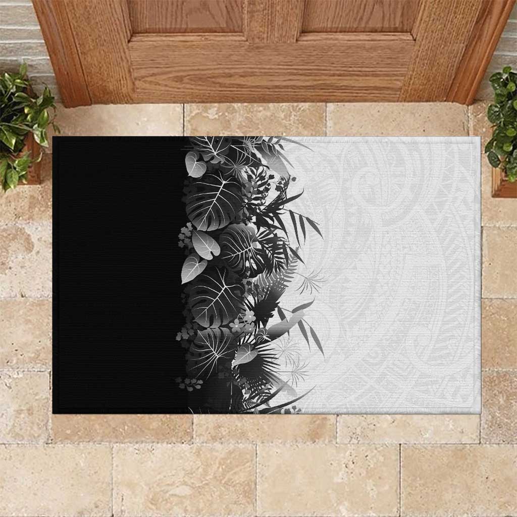 Hawaii Tropical Plant Monochrome Rubber Doormat Vibrant Polynesian Pattern