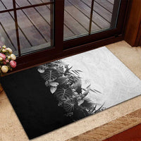 Hawaii Tropical Plant Monochrome Rubber Doormat Vibrant Polynesian Pattern