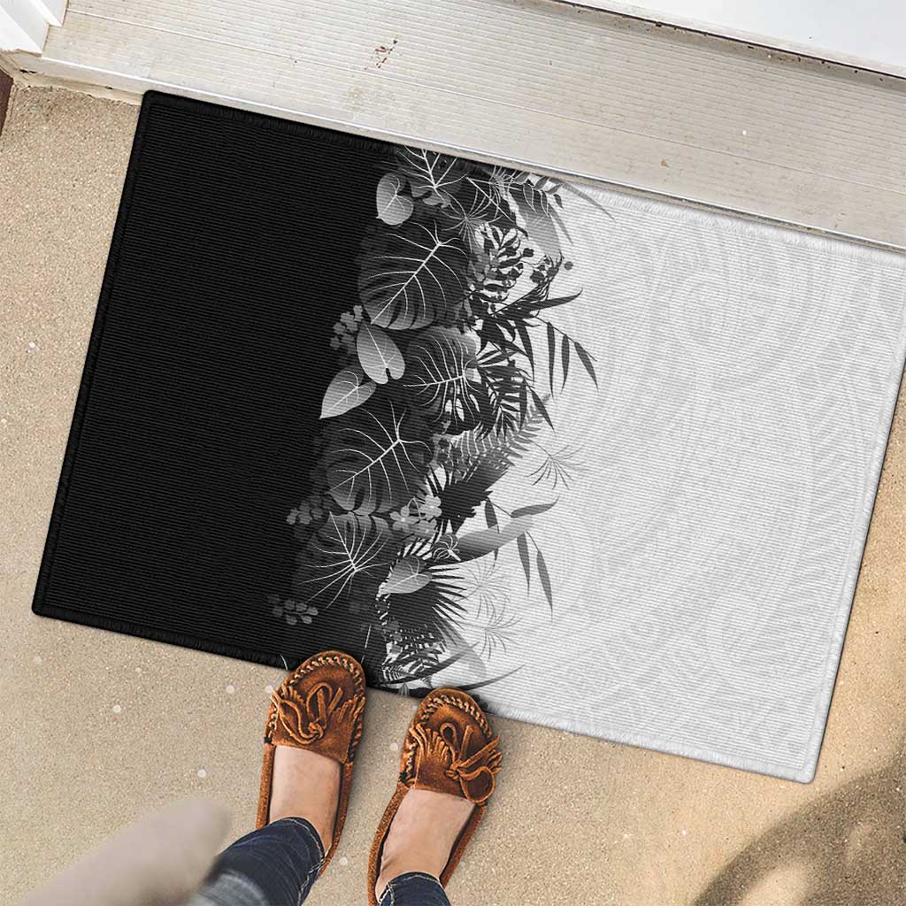 Hawaii Tropical Plant Monochrome Rubber Doormat Vibrant Polynesian Pattern