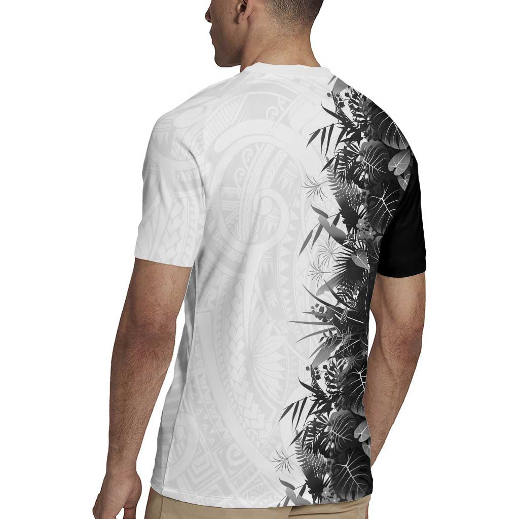 Hawaii Tropical Plant Monochrome Rugby Jersey Vibrant Polynesian Pattern
