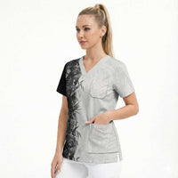 Hawaii Tropical Plant Monochrome Scrub Top Vibrant Polynesian Pattern