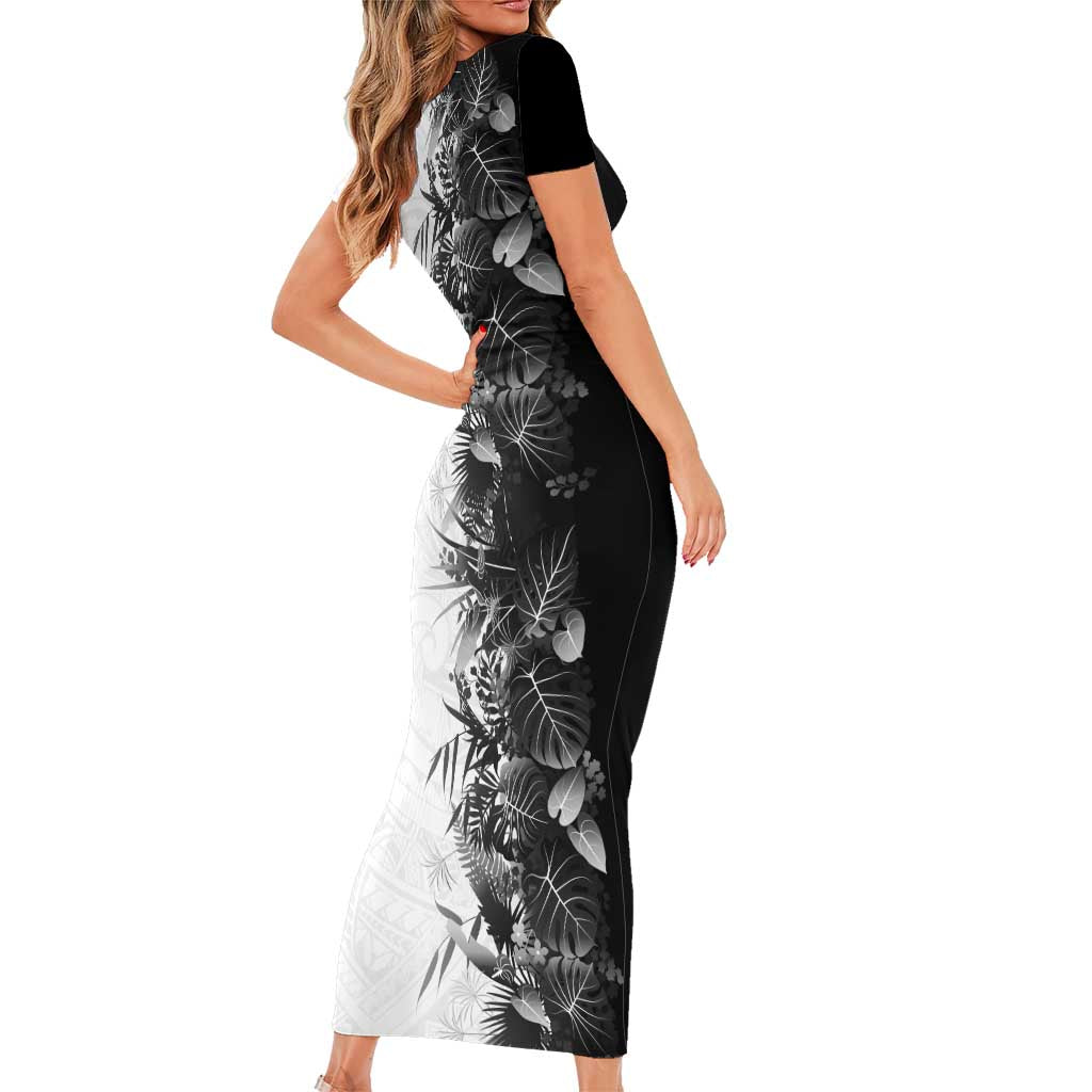 Hawaii Tropical Plant Monochrome Short Sleeve Bodycon Dress Vibrant Polynesian Pattern