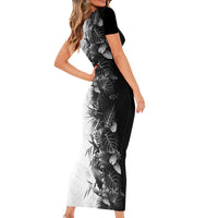 Hawaii Tropical Plant Monochrome Short Sleeve Bodycon Dress Vibrant Polynesian Pattern