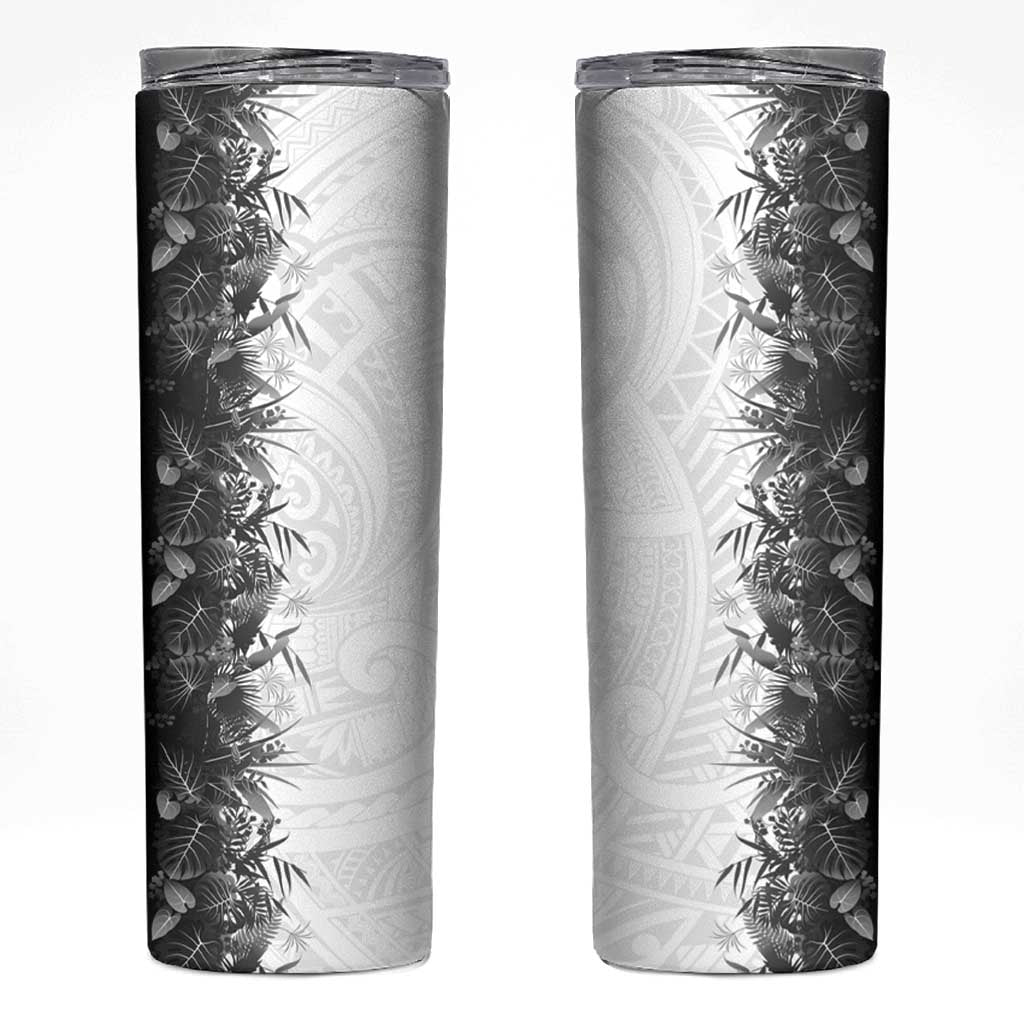 Hawaii Tropical Plant Monochrome Skinny Tumbler Vibrant Polynesian Pattern LT01 Black - Polynesian Pride