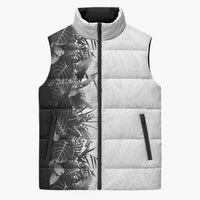 Hawaii Tropical Plant Monochrome Sleeveless Puffer Jacket Vibrant Polynesian Pattern