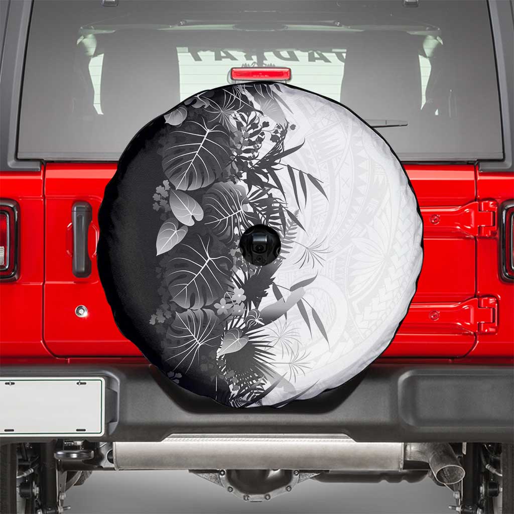 Hawaii Tropical Plant Monochrome Spare Tire Cover Vibrant Polynesian Pattern