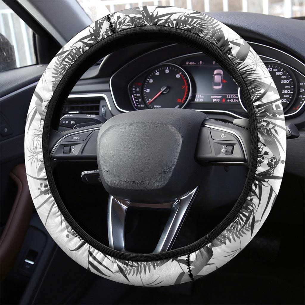 Hawaii Tropical Plant Monochrome Steering Wheel Cover Vibrant Polynesian Pattern