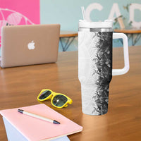 Hawaii Tropical Plant Monochrome Tumbler With Handle Vibrant Polynesian Pattern