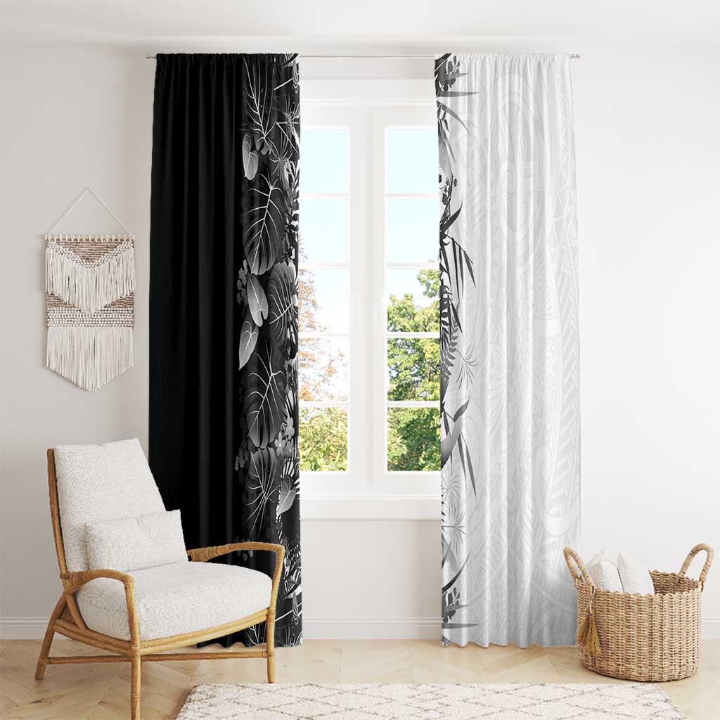 Hawaii Tropical Plant Monochrome Window Curtain Vibrant Polynesian Pattern