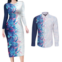 Hawaii Tropical Plant UliUli Couples Matching Long Sleeve Bodycon Dress and Long Sleeve Button Shirt Vibrant Polynesian Pattern