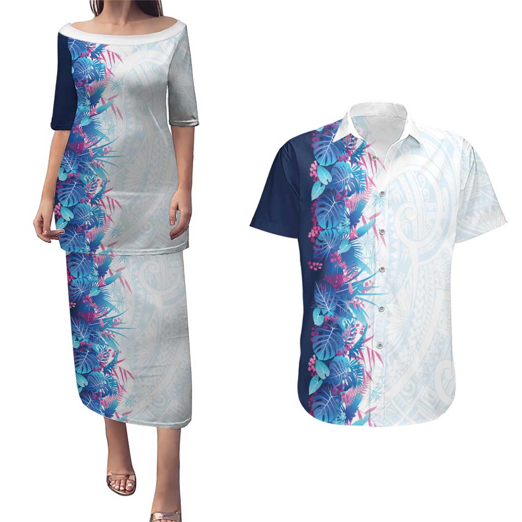 Hawaii Tropical Plant UliUli Couples Matching Puletasi and Hawaiian Shirt Vibrant Polynesian Pattern
