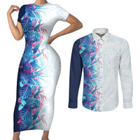 Hawaii Tropical Plant UliUli Couples Matching Short Sleeve Bodycon Dress and Long Sleeve Button Shirt Vibrant Polynesian Pattern
