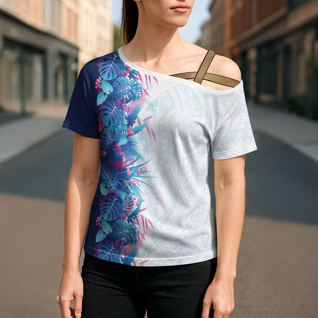 Hawaii Tropical Plant UliUli Cross Shoulder Shirt Vibrant Polynesian Pattern