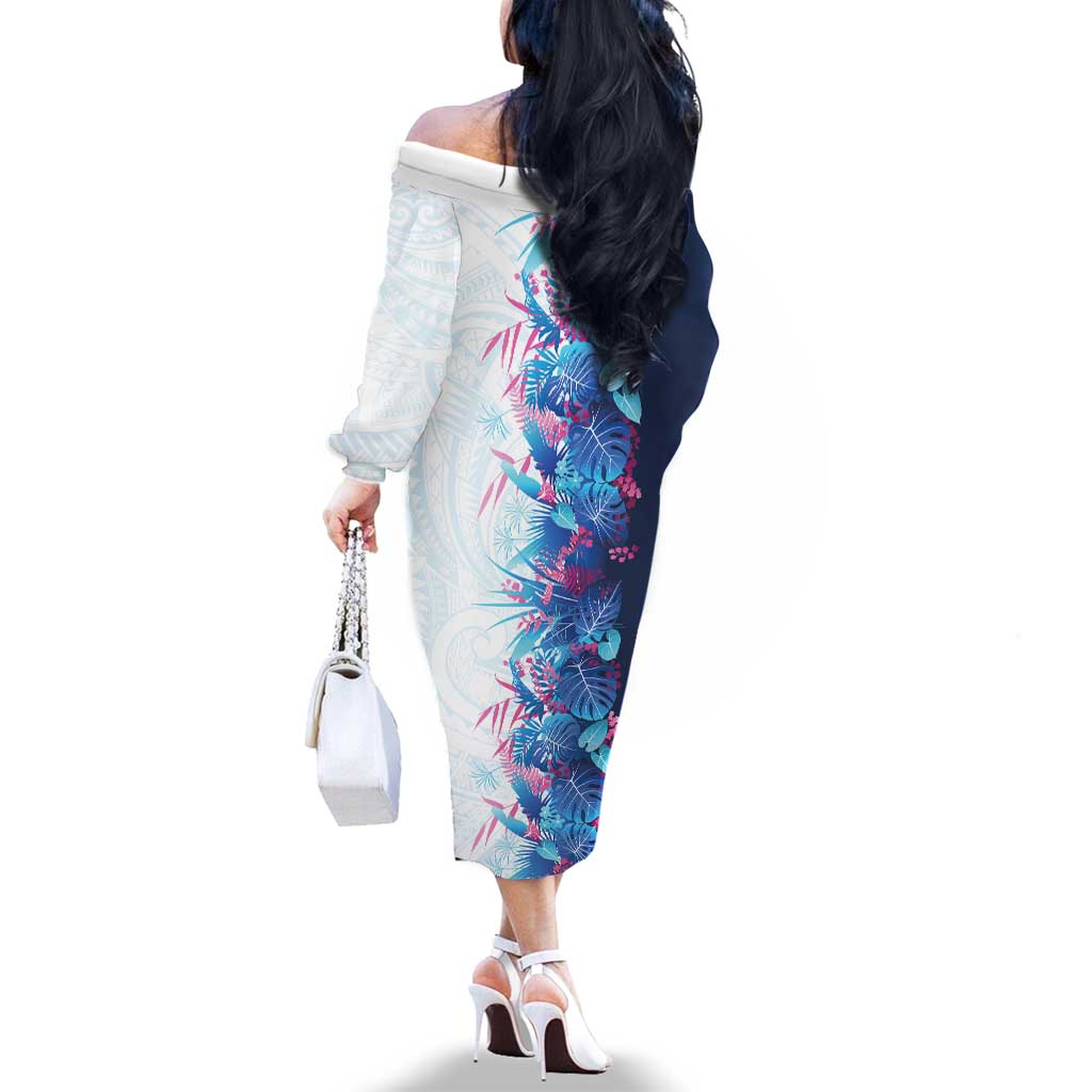 Hawaii Tropical Plant UliUli Family Matching Off The Shoulder Long Sleeve Dress and Hawaiian Shirt Vibrant Polynesian Pattern