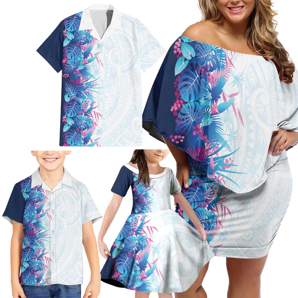 Hawaii Tropical Plant UliUli Family Matching Off Shoulder Short Dress and Hawaiian Shirt Vibrant Polynesian Pattern