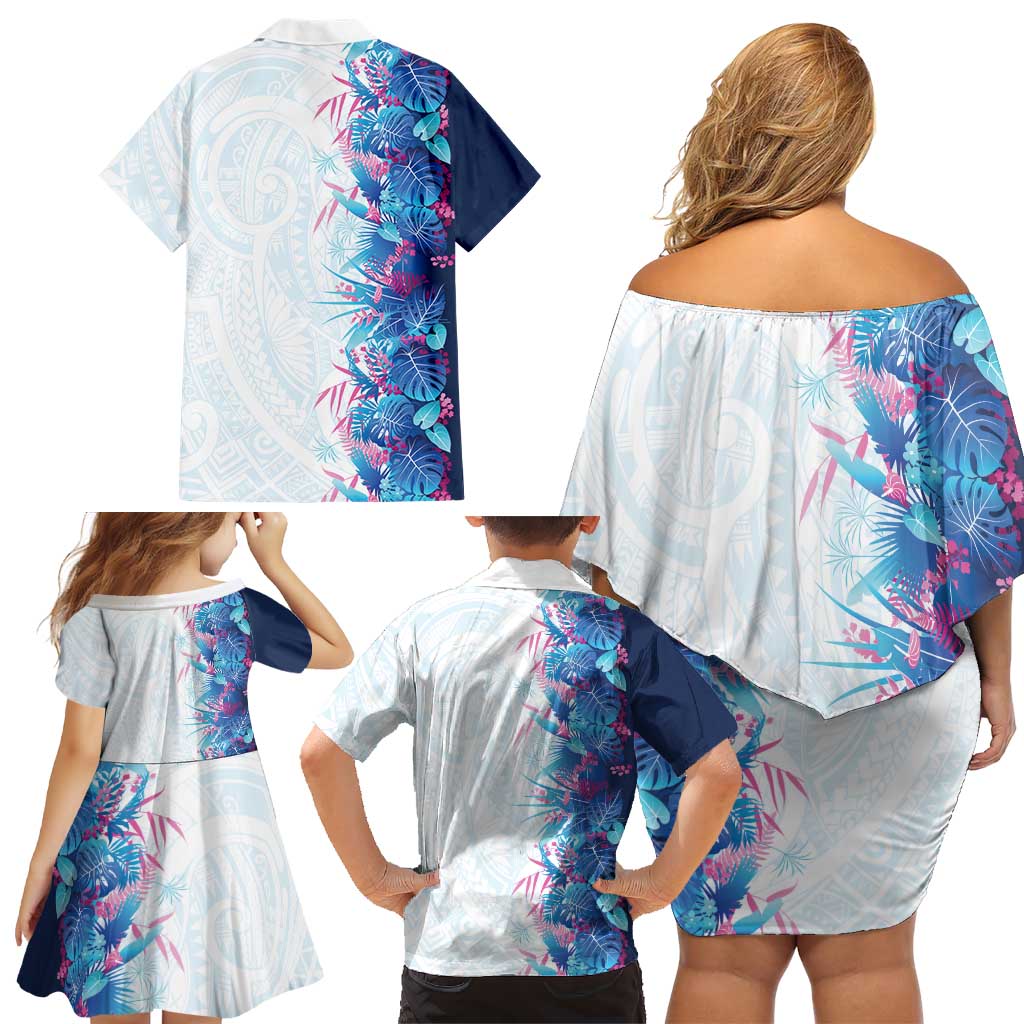Hawaii Tropical Plant UliUli Family Matching Off Shoulder Short Dress and Hawaiian Shirt Vibrant Polynesian Pattern