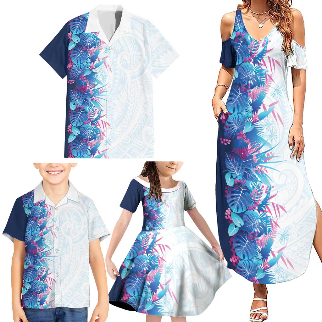 Hawaii Tropical Plant UliUli Family Matching Summer Maxi Dress and Hawaiian Shirt Vibrant Polynesian Pattern