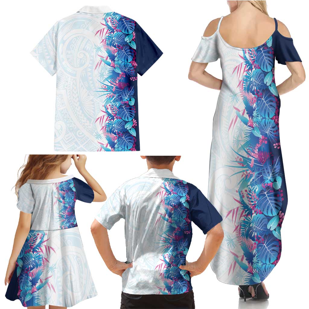 Hawaii Tropical Plant UliUli Family Matching Summer Maxi Dress and Hawaiian Shirt Vibrant Polynesian Pattern