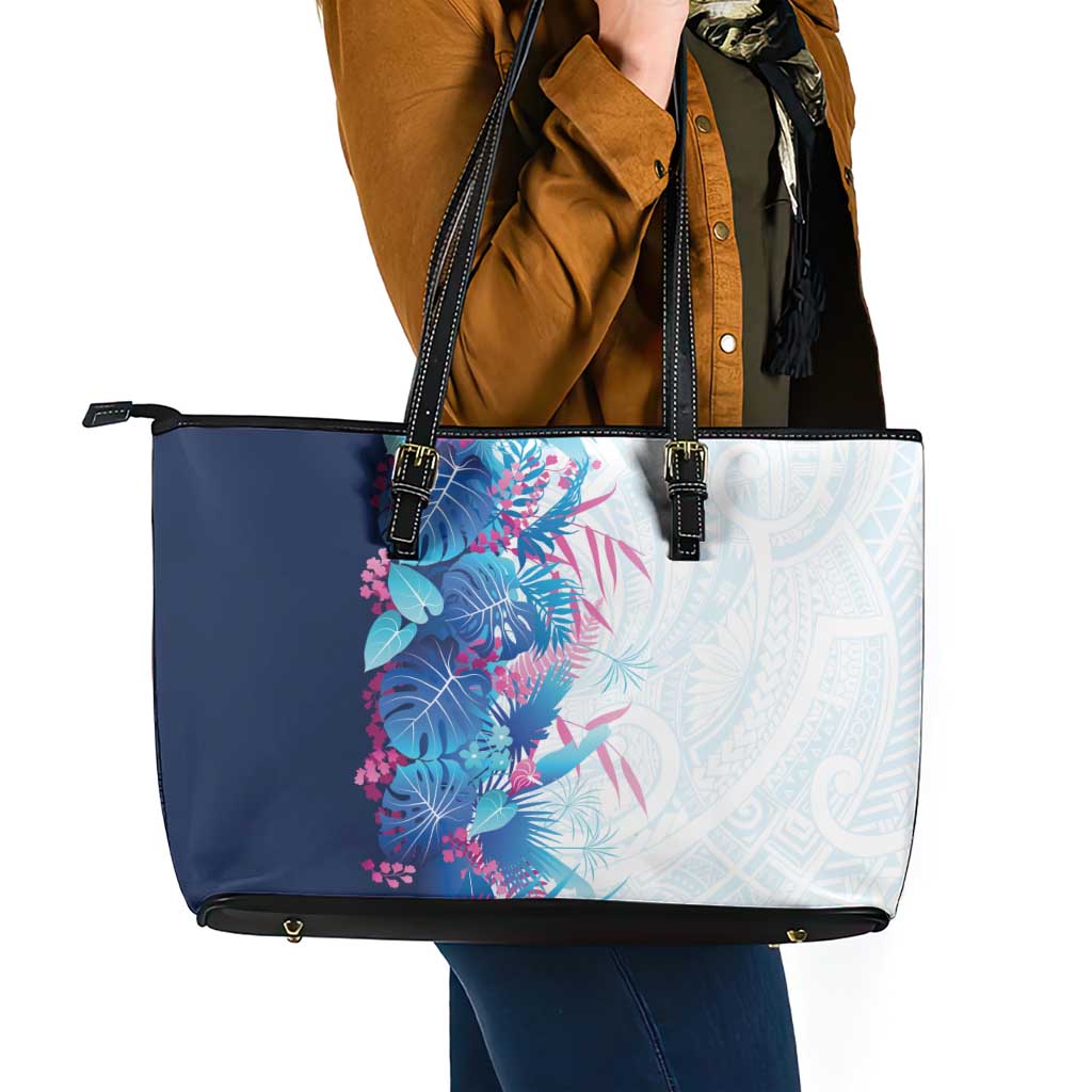 Hawaii Tropical Plant UliUli Leather Tote Bag Vibrant Polynesian Pattern