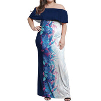 Hawaii Tropical Plant UliUli Off Shoulder Maxi Dress Vibrant Polynesian Pattern