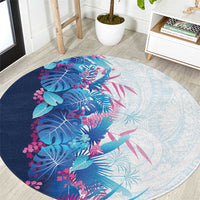Hawaii Tropical Plant UliUli Round Carpet Vibrant Polynesian Pattern