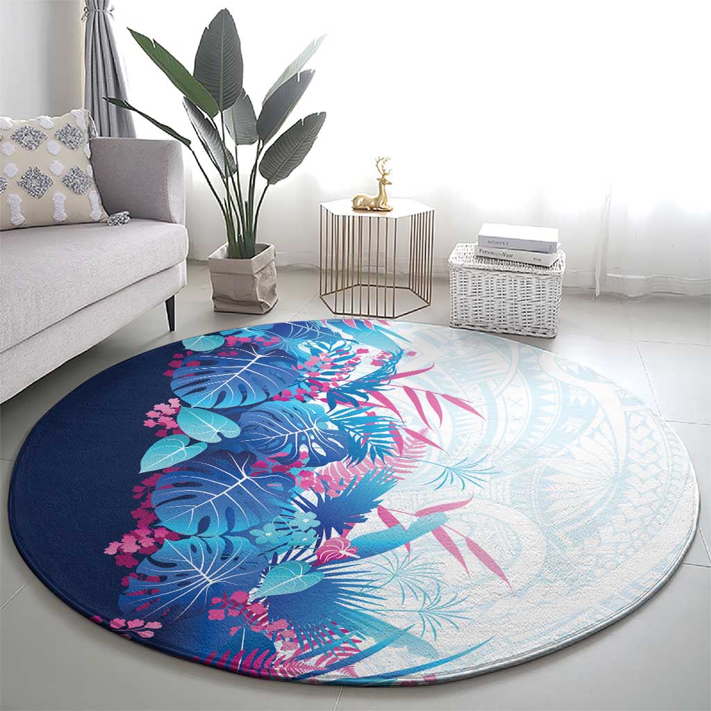 Hawaii Tropical Plant UliUli Round Carpet Vibrant Polynesian Pattern