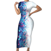 Hawaii Tropical Plant UliUli Short Sleeve Bodycon Dress Vibrant Polynesian Pattern