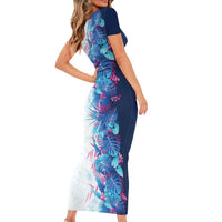 Hawaii Tropical Plant UliUli Short Sleeve Bodycon Dress Vibrant Polynesian Pattern