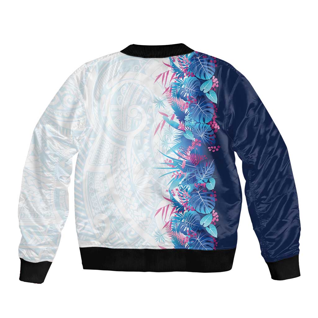 Hawaii Tropical Plant UliUli Sleeve Zip Bomber Jacket Vibrant Polynesian Pattern