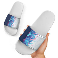 Hawaii Tropical Plant UliUli Slide Sandals Vibrant Polynesian Pattern