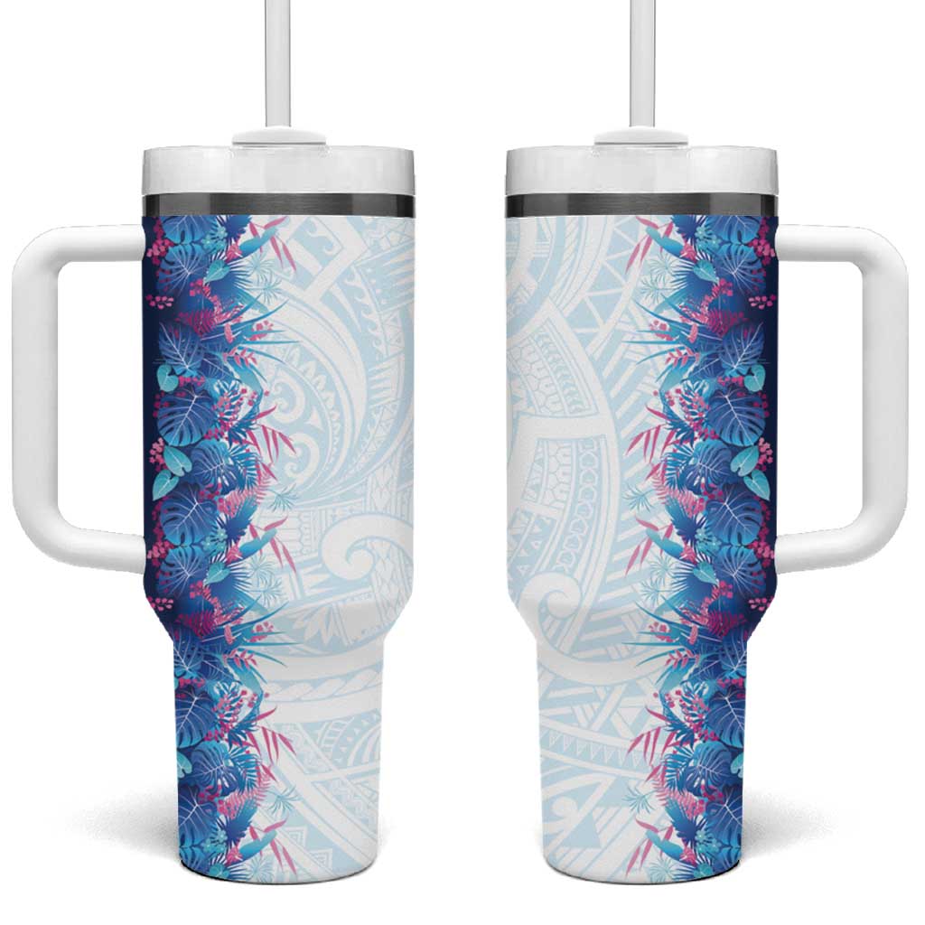Hawaii Tropical Plant UliUli Tumbler With Handle Vibrant Polynesian Pattern