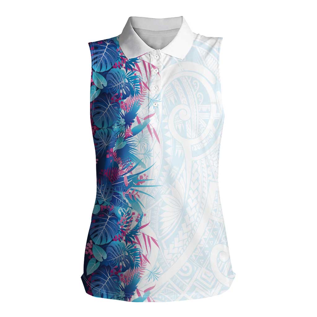 Hawaii Tropical Plant UliUli Women Sleeveless Polo Shirt Vibrant Polynesian Pattern LT01 Female Blue - Polynesian Pride
