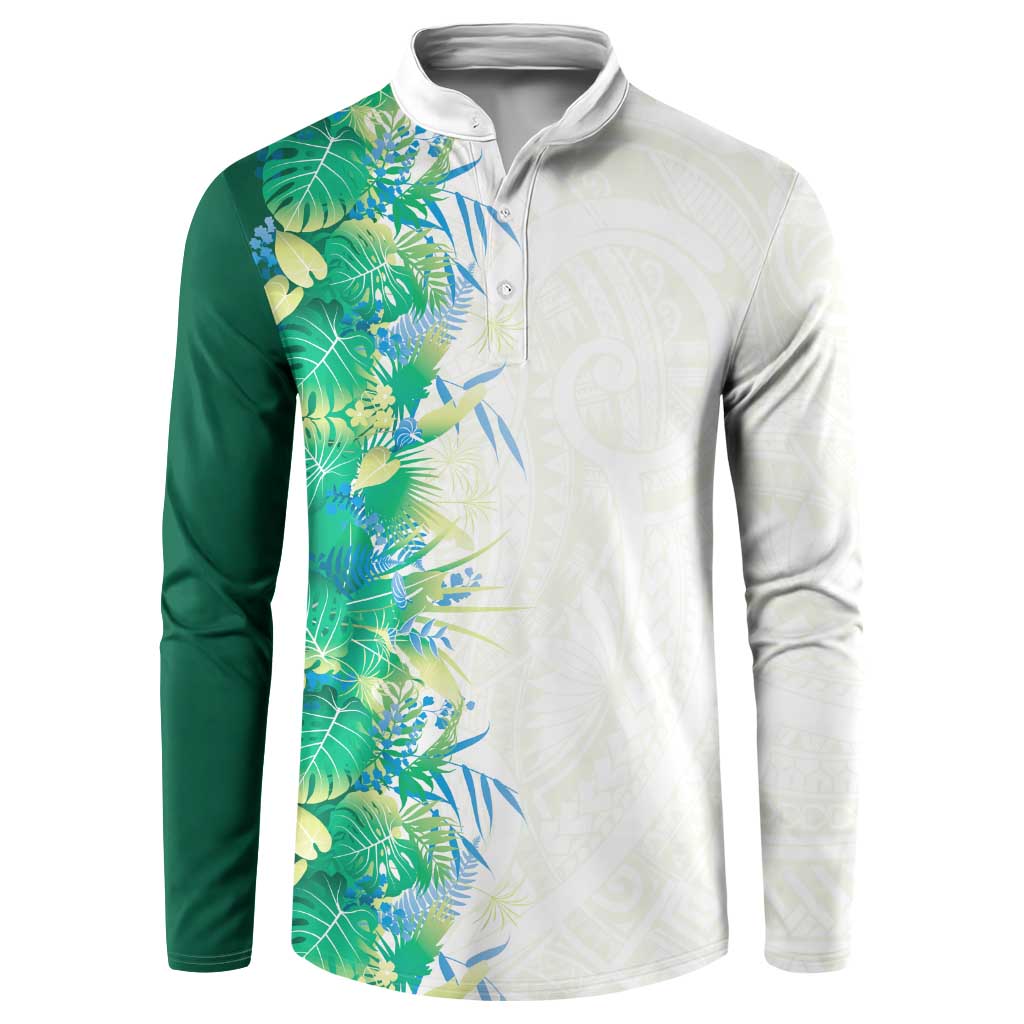 Hawaii Tropical Plant Omaomao Button Sweatshirt Vibrant Polynesian Pattern