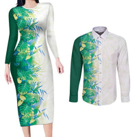 Hawaii Tropical Plant Omaomao Couples Matching Long Sleeve Bodycon Dress and Long Sleeve Button Shirt Vibrant Polynesian Pattern LT01 Green - Polynesian Pride