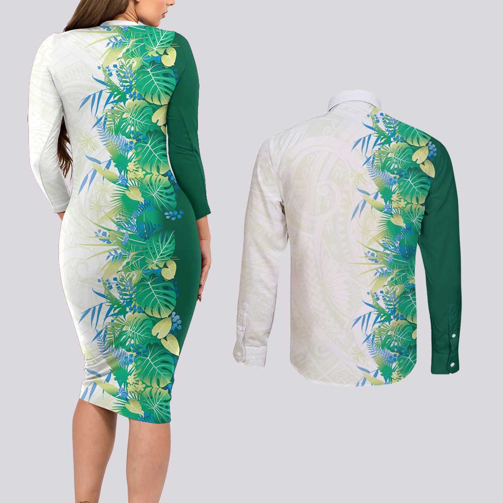 Hawaii Tropical Plant Omaomao Couples Matching Long Sleeve Bodycon Dress and Long Sleeve Button Shirt Vibrant Polynesian Pattern LT01 - Polynesian Pride