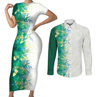 Hawaii Tropical Plant Omaomao Couples Matching Short Sleeve Bodycon Dress and Long Sleeve Button Shirt Vibrant Polynesian Pattern LT01 Green - Polynesian Pride