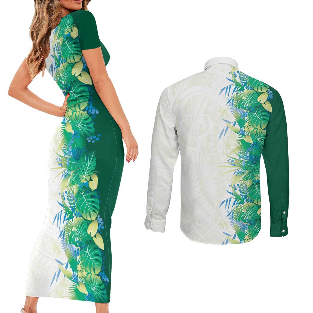 Hawaii Tropical Plant Omaomao Couples Matching Short Sleeve Bodycon Dress and Long Sleeve Button Shirt Vibrant Polynesian Pattern LT01 - Polynesian Pride