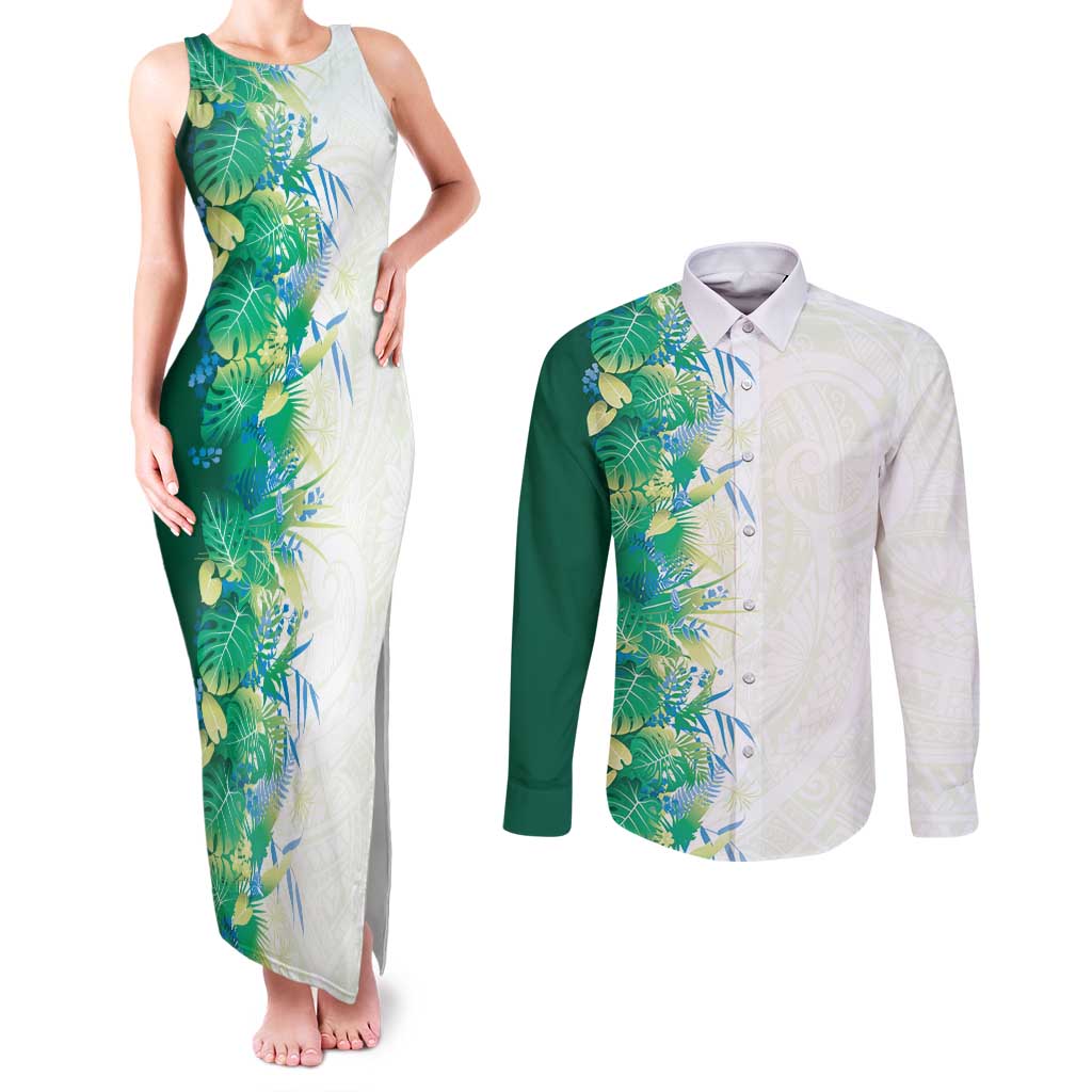 Hawaii Tropical Plant Omaomao Couples Matching Tank Maxi Dress and Long Sleeve Button Shirt Vibrant Polynesian Pattern