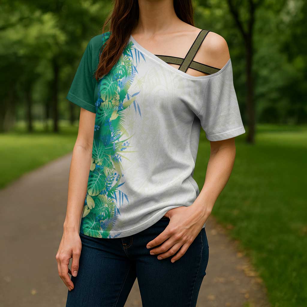 Hawaii Tropical Plant Omaomao Cross Shoulder Shirt Vibrant Polynesian Pattern