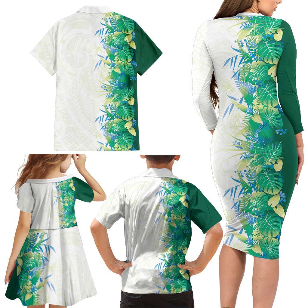 Hawaii Tropical Plant Omaomao Family Matching Long Sleeve Bodycon Dress and Hawaiian Shirt Vibrant Polynesian Pattern
