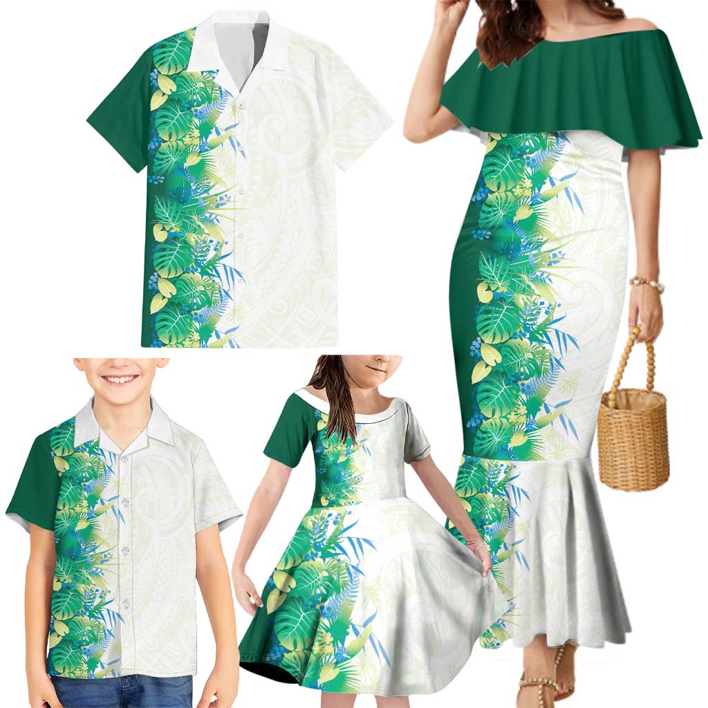 Hawaii Tropical Plant Omaomao Family Matching Mermaid Dress and Hawaiian Shirt Vibrant Polynesian Pattern