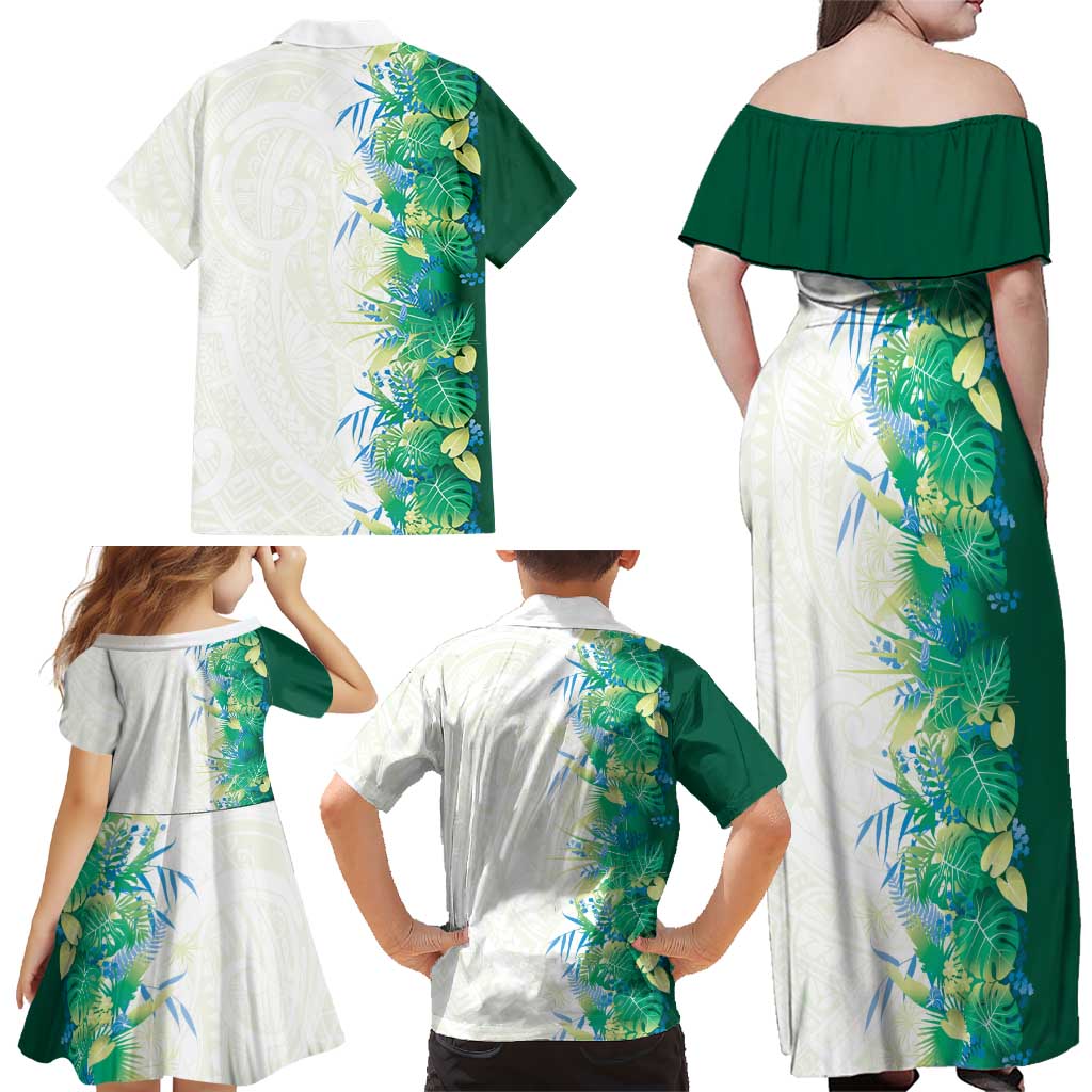 Hawaii Tropical Plant Omaomao Family Matching Off Shoulder Maxi Dress and Hawaiian Shirt Vibrant Polynesian Pattern