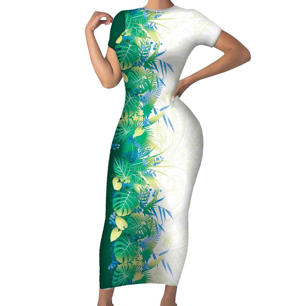 Hawaii Tropical Plant Omaomao Family Matching Short Sleeve Bodycon Dress and Hawaiian Shirt Vibrant Polynesian Pattern
