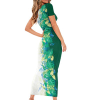 Hawaii Tropical Plant Omaomao Family Matching Short Sleeve Bodycon Dress and Hawaiian Shirt Vibrant Polynesian Pattern