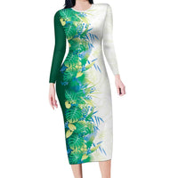 Hawaii Tropical Plant Omaomao Long Sleeve Bodycon Dress Vibrant Polynesian Pattern LT01 Long Dress Green - Polynesian Pride