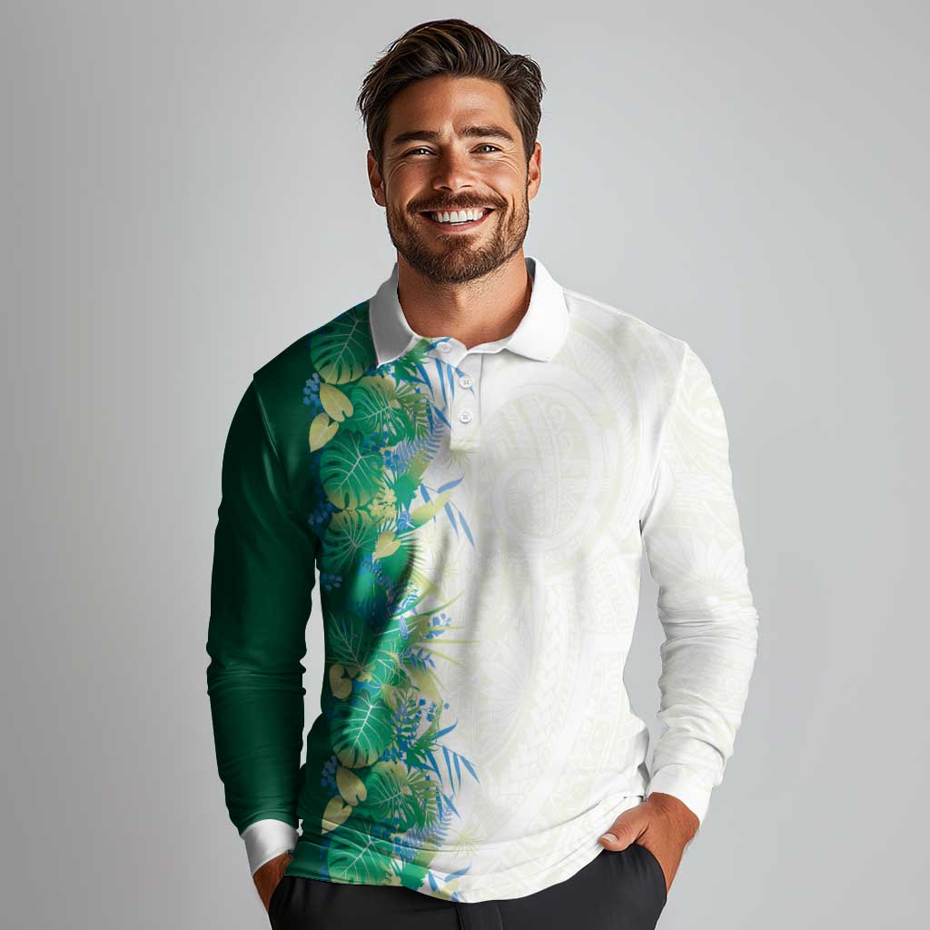 Hawaii Tropical Plant Omaomao Long Sleeve Polo Shirt Vibrant Polynesian Pattern