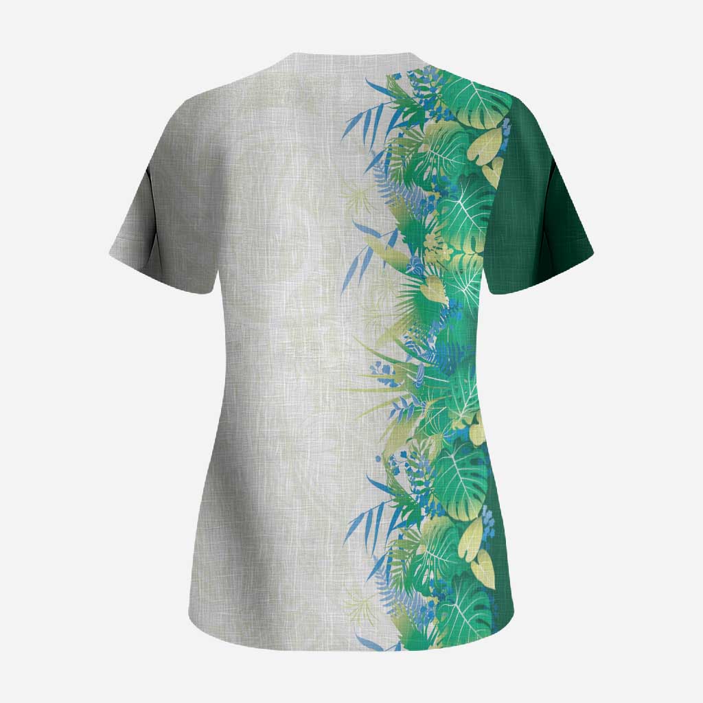 Hawaii Tropical Plant Omaomao Scrub Top Vibrant Polynesian Pattern