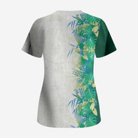 Hawaii Tropical Plant Omaomao Scrub Top Vibrant Polynesian Pattern