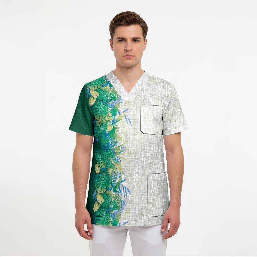 Hawaii Tropical Plant Omaomao Scrub Top Vibrant Polynesian Pattern