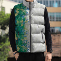 Hawaii Tropical Plant Omaomao Sleeveless Puffer Jacket Vibrant Polynesian Pattern